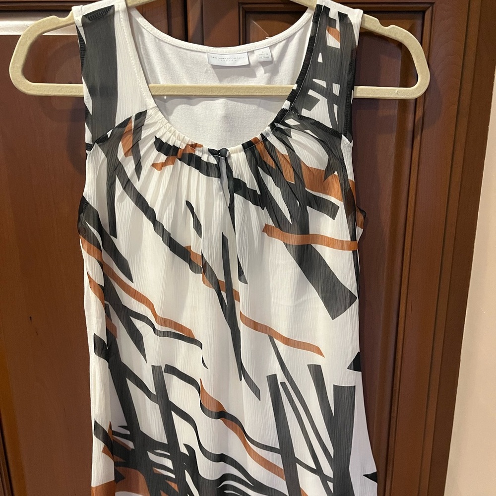 New York & Company Abstract Sleeveless Blouse - Black, White, Brown